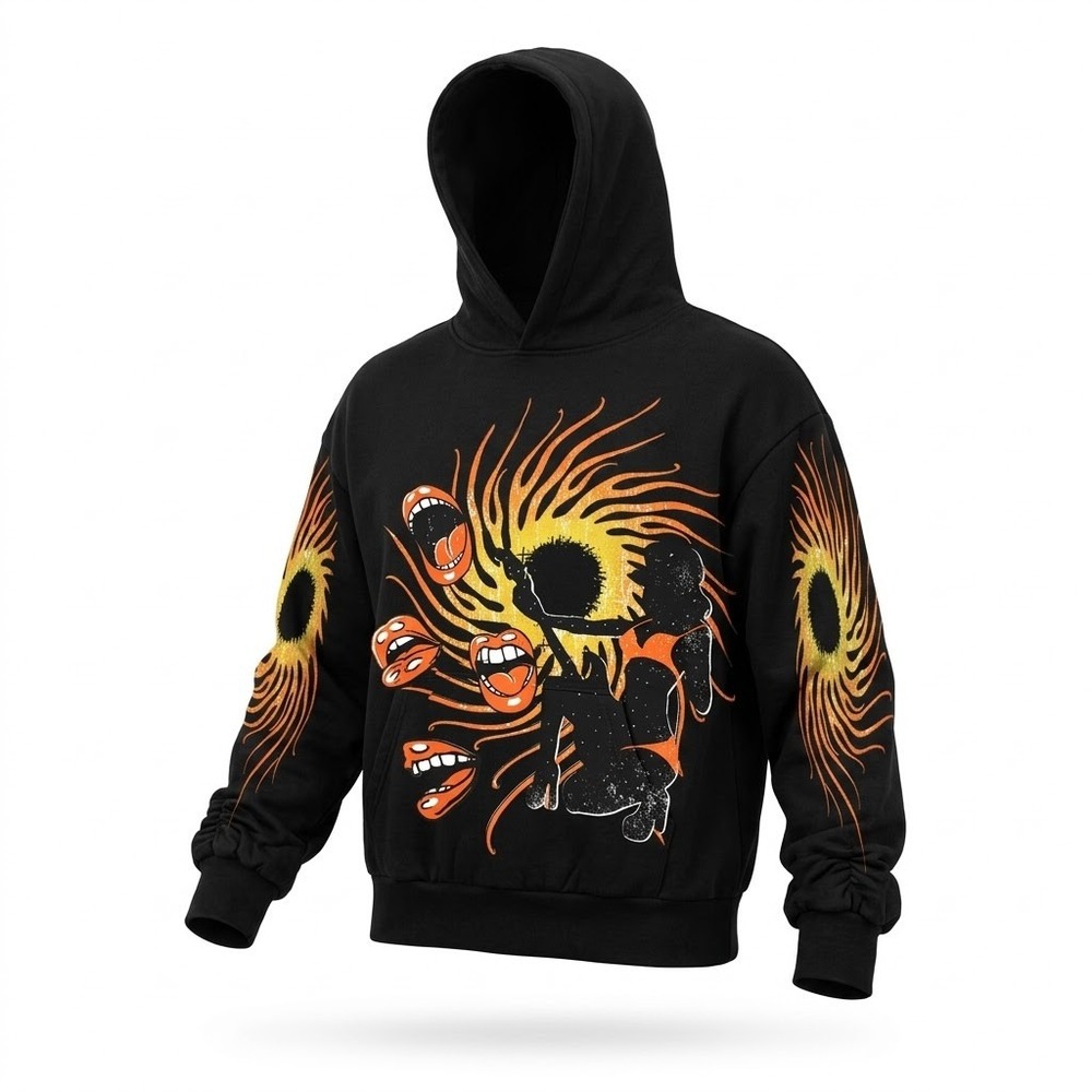 Rockstar Original Mens‎ Hoodie Graphic Tour Print Black XL Streetwear Excellent